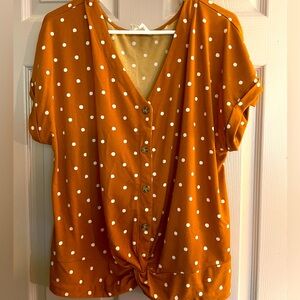 Faux Knot Polka Dot Batwing Top